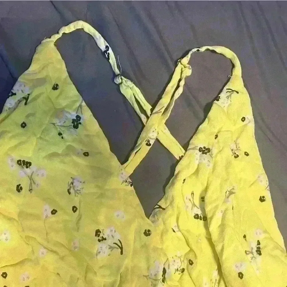 Free People Electric Yellow Floral Sleeveless Tango At Night Wrap Romper 10 - Picture 14 of 15